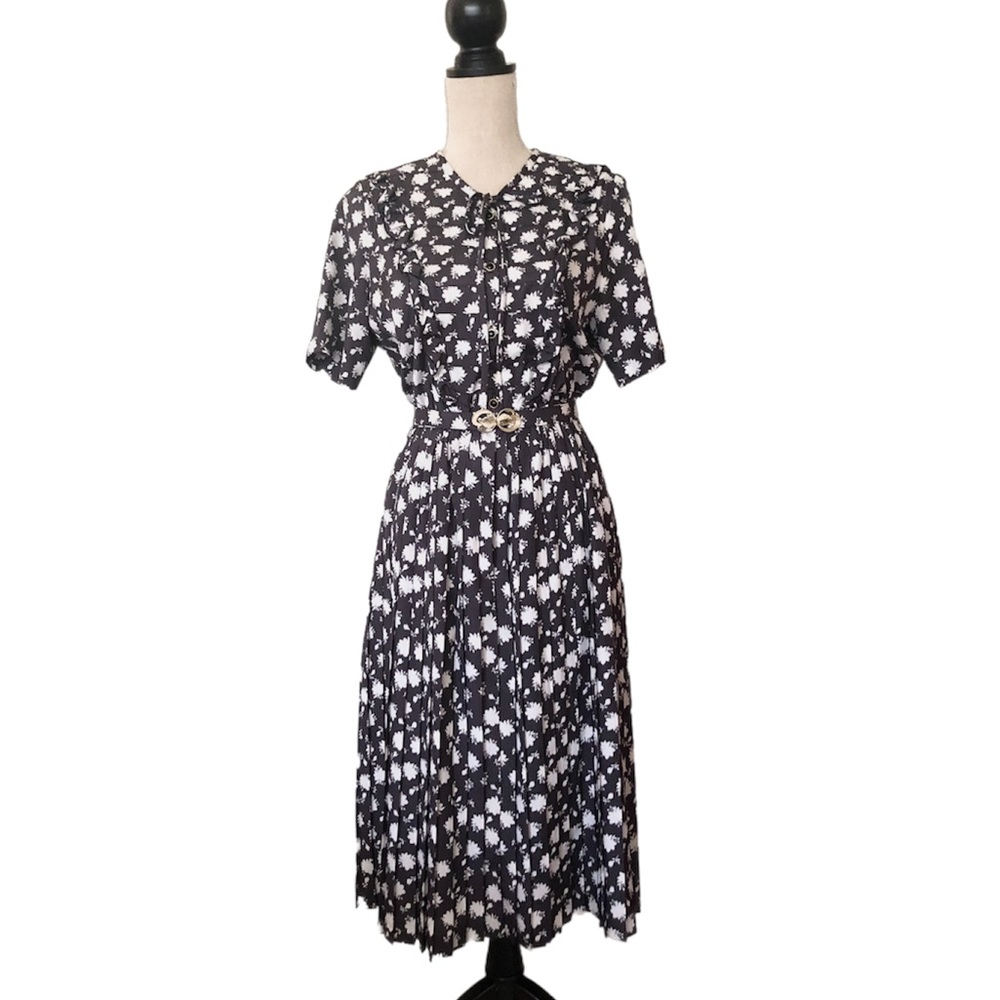 Deep Sea Floral Pleated Dress